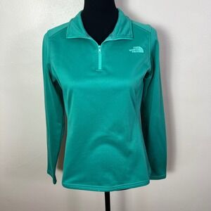 The North Face Womens Small S Green Quarter Zip Long Sleeve Fleece Pullover Top